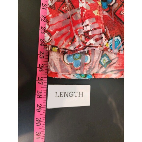 Chicos Women 3 Red Shaket Button Sheer Burnout Floral Long Sleeve Abstract Artsy - Picture 12 of 12